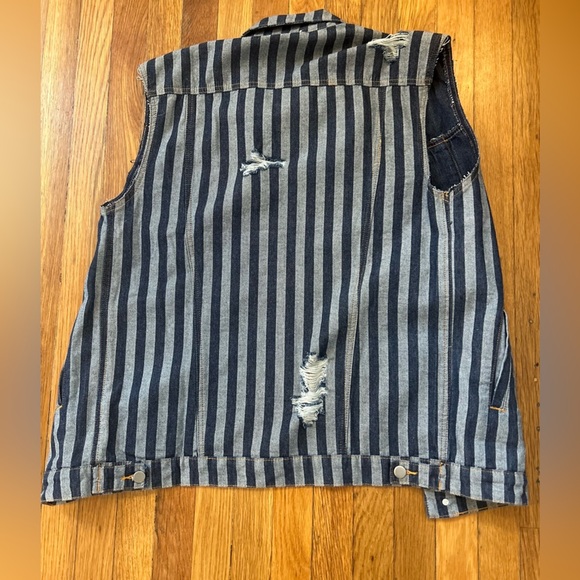 Umgee Dark Blue Striped Denim Vest - Picture 5 of 5